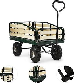 Handcart, Hand Cart, Folding Side Panels, Weather-Resistant, 300 kg Load Capacity, Transport Heavy Loads, Sturdy Frame, Large Cargo Space, Dark Green