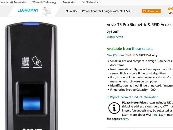 ANVIZ T5 Pro Door Entry including Fingerprint Access Control