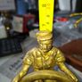 Beautiful Rare Large Heavy Brass Blacksmith Figurine a Wheelwright Scene. It features a Blacksmith Mending a Large Wagon Wheel next to an Anvil, Tools, and a Block, Postage Available, Image 9