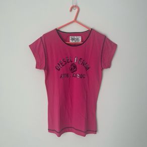 Diesel Pink T-Shirt With Sequin Logo - Womens Medium