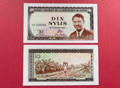 Guinea  10 Sylis  1971. Pick  16a   ( Uncirculated )