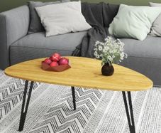 Oval Coffee Table Oak Simple Center Table - Scandinavian Style Wooden Tea Table with Solid Metal Legs, 100x55x43cm for Living Room Small Apartment Oak+Black, 1-layer
