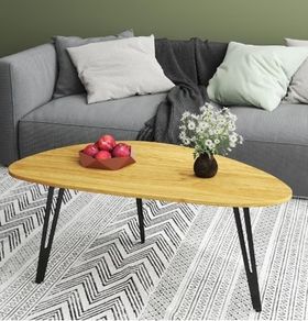 Oval Coffee Table Oak Simple Center Table - Scandinavian Style Wooden Tea Table with Solid Metal Legs, 100x55x43cm for Living Room Small Apartment Oak+Black, 1-layer