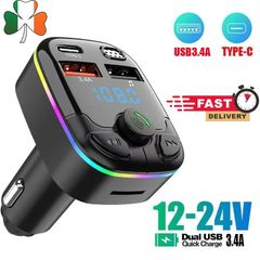 Bluetooth 5.0 FM Transmitter Car Charger PD Type-C Dual USB MP3 Player Handsfree