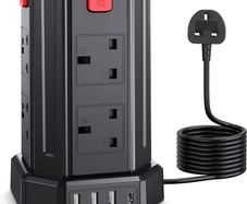 Tower Extension Lead, [13A 3250W] Surge Protector Extension Lead,8 AC Outlets & 4 USB Ports Multi Plug Socket Power Strip with 3M Extension Cable for Home, Office
