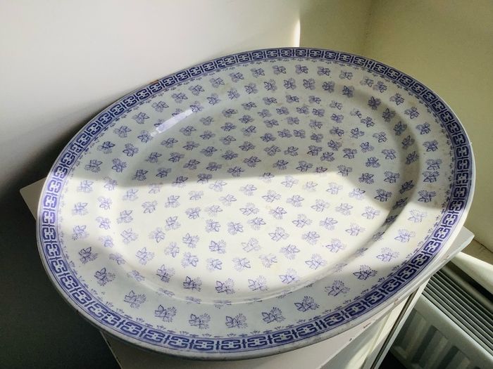 Huge Victorian Ironstone Rosebuds Platter 54cm Antique Blue White