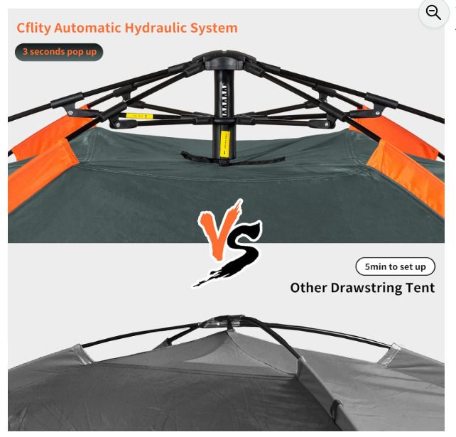Cflity Camping Tent, 3 Man Instant Pop Up Tent Waterproof Three Layer Automatic Dome Tent, Large Lightweight 4 Seasons Tent