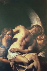 An Original Rare Print from Picture Relics - Christ Supported by Angels (1740) by FRANCESSCO TREISANI