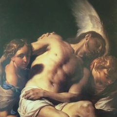 An Original Rare Print from Picture Relics - Christ Supported by Angels (1740) by FRANCESSCO TREISANI