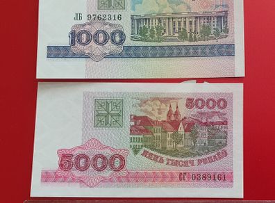 Belarus 1000 & 5000 Old Rubels 1998