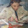 Oil painting of a girl reading at a desk Image 2