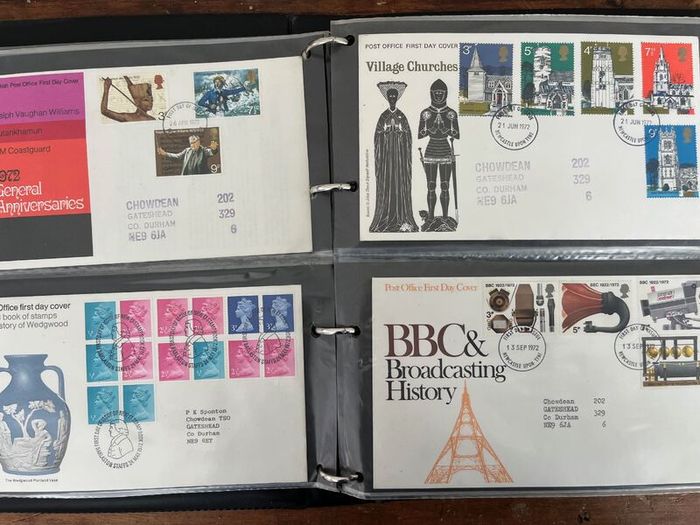 Collection of 80 UK First Day Cover stamps 1970 to 1979 in album with 10 extra pages