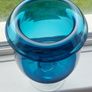 Stunning Vintage Oversized Hand-Blown Glass Brandy Balloon Vase With a Turnover Rim, In a Fantastic Petrol Blue with a Clear Stem and Foot, Perfect as a Hurricane-Style Candle Holder Image 6