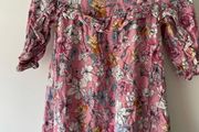 Dunnes pink floral dress with ruffle details and keyhole back