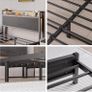 King Size Bed Frame with Storage,LED Lights,5ft Metal Bed Frame Kingsize Bed Frame with Charging Station,Mattress Foundation,Strong Steel Slats Support,Noise Free,Black Image 10