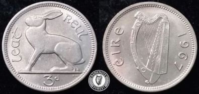[#2532] - Ireland 1967 | Irish 3d | 3 Pence | Hare | KM.12a | MS