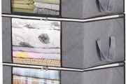 Storage Bags with Double Zippers,Large Capacity Foldable Storage Bag for Comforters, Large Clear Window &amp; Portable Handles, Great for Clothes, Blankets, Closets, Bedrooms cleaning Grey, 3 Packs (FREE POSTAGE)