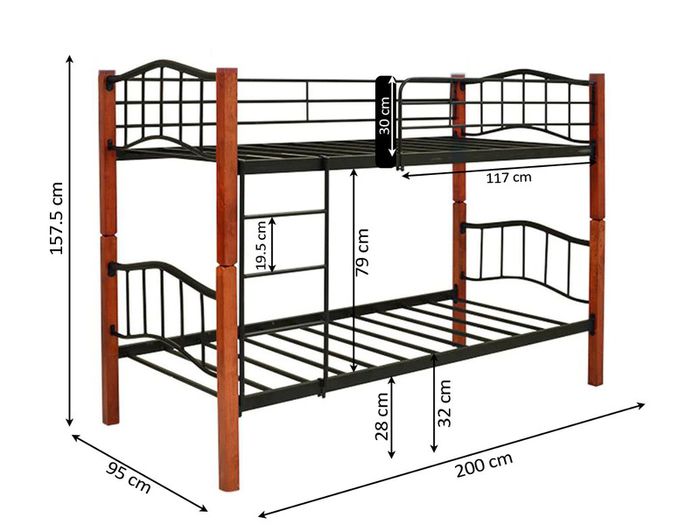 Strong Wooden & Metal Bunk Bed  2 Single Beds