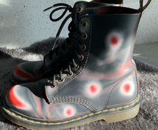 Vintage Dr Martens / Docs Size 5 1460 Rub Off Leather Boots in Acid Red, Navy and White