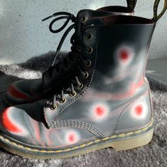 Vintage Dr Martens / Docs Size 5 1460 Rub Off Leather Boots in Acid Red, Navy and White