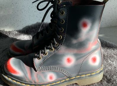 Vintage Dr Martens / Docs Size 5 1460 Rub Off Leather Boots in Acid Red, Navy and White