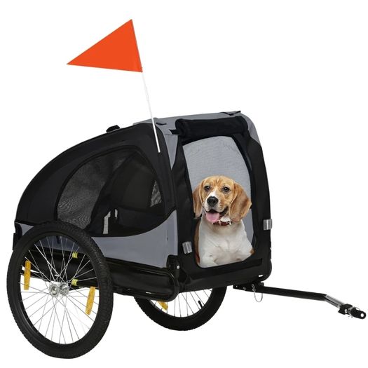 Pet Trailer, Mesh Windows, Roll-Up Cover, Universal Hitch, Steel Frame, Black, 140 x 71 x 83 cm