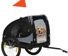Pet Trailer, Mesh Windows, Roll-Up Cover, Universal Hitch, Steel Frame, Black, 140 x 71 x 83 cm