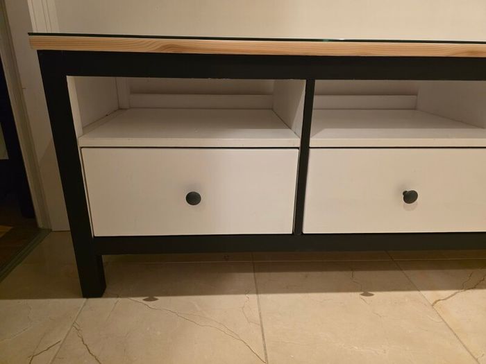 Wooden tv unit with glass top