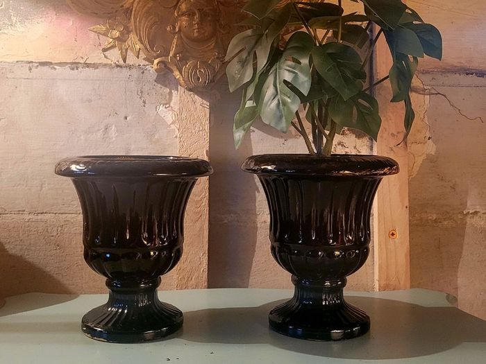 Vintage glazed terracotta urns