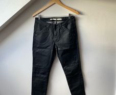 Part Two Wax Coated Black Biker Jeans Short Size UK 12 (Fits like UK 10)