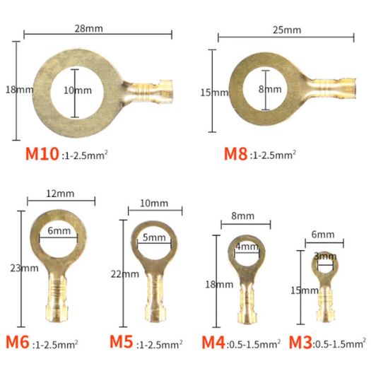 25742 150PCS Ring Lugs Eyes Copper Crimp Terminals Cable Wire Connector Kit