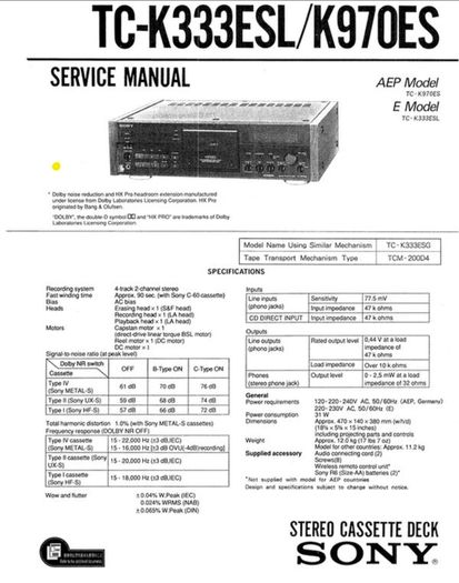 Sony Tc-k333esl Cassette Deck (tc-k970es)