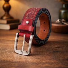 Premium Embossed Genuine Leather Belt Stylish Vintage Designer Belt Durable Formal & Casual Waist Belt