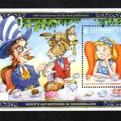 2015 Alderney 150th Anniversary of the Publication of Alice's Adventure in Wonderland by Lewis Carroll Commemorative Stamp Miniature Sheet Mint Never Hinged (MNH)