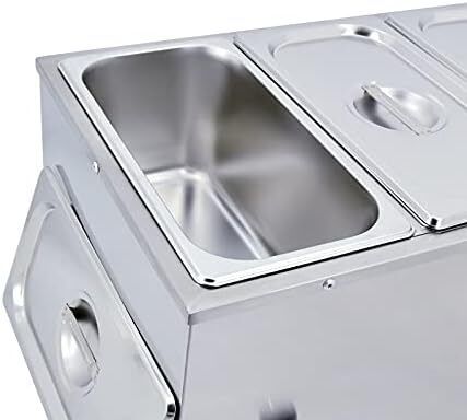 1500W Food Warmer Stainless Steel Steam Table Temperature Control for Catering and Restaurant, GN 1/3x2, 1/6x2 Pans with Lids