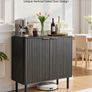 Coffee Bar Cabinet, Mid Century Fluted Coffee Bar Table with 2-Tier Storage, Buffet Stand Cabinet with Barn Door Image 7
