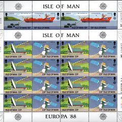 1988 Isle of Man Europa Transport and Communications Commemorative Stamps Sheetlets Mint Never Hinged (MNH).