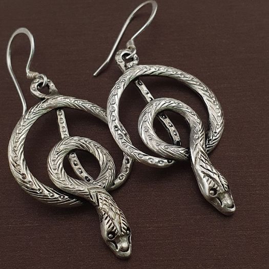 Vintage Snake Brass Earrings Long Dangle Statement Jewelry for Boho & Tribal Style