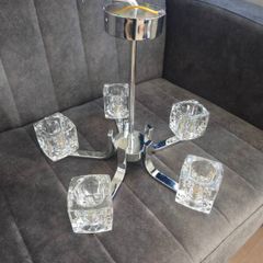 Vintage Retro "Ice Cube" Glass & Chrome Pendant Ceiling Lights VGC