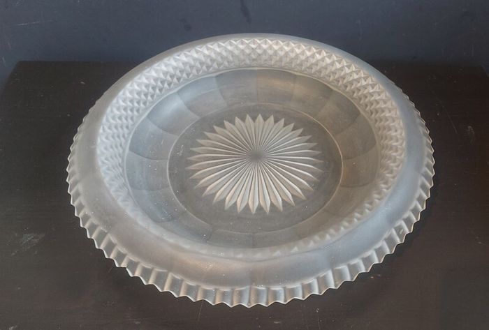 Beautiful Vintage Pressed Glass Cake Stand or Fruit Bowl in Frosted Un-Coloured Glass