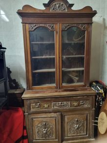Antique Carved Mahogany Secretaire Bookcase Victorian Style Display Cabinet