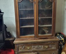 Antique Carved Mahogany Secretaire Bookcase Victorian Style Display Cabinet