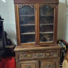 Antique Carved Mahogany Secretaire Bookcase Victorian Style Display Cabinet