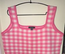 Primark Pink and White Gingham Check Pattern Cropped Tank Top