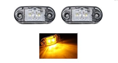 Amber LED Side Marker Clearance Indicator Lights 2 LED Clear Lens Waterproof 12V Trailer Lorry Van Bus Boat Marine LED Marker