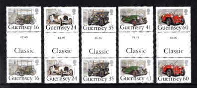 1994 Guernsey Centenary of First Car in Guernsey Post Office Commemorative Stamps Gutter Pairs Mint Never Hinged (MNH)