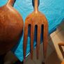 Large Carved Wooden Fork and Spoon, Possibly Resturant front shop advertising tool, Practicle use would require very large cooking pot Image 10