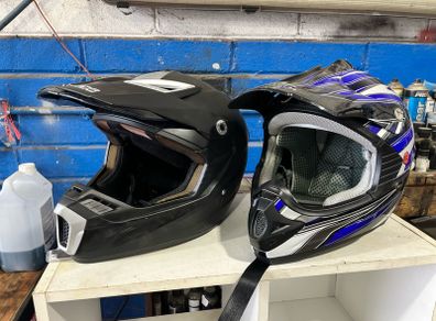 Dirtbike helmets and bike stand