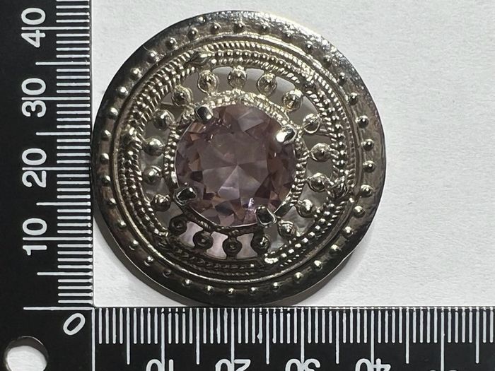 Scottish 1981 Celtic Pewter Traditionally Handmade Brooch Purple Crystal