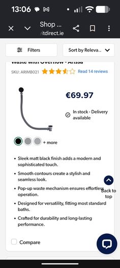 matt Black bath waste and overflow